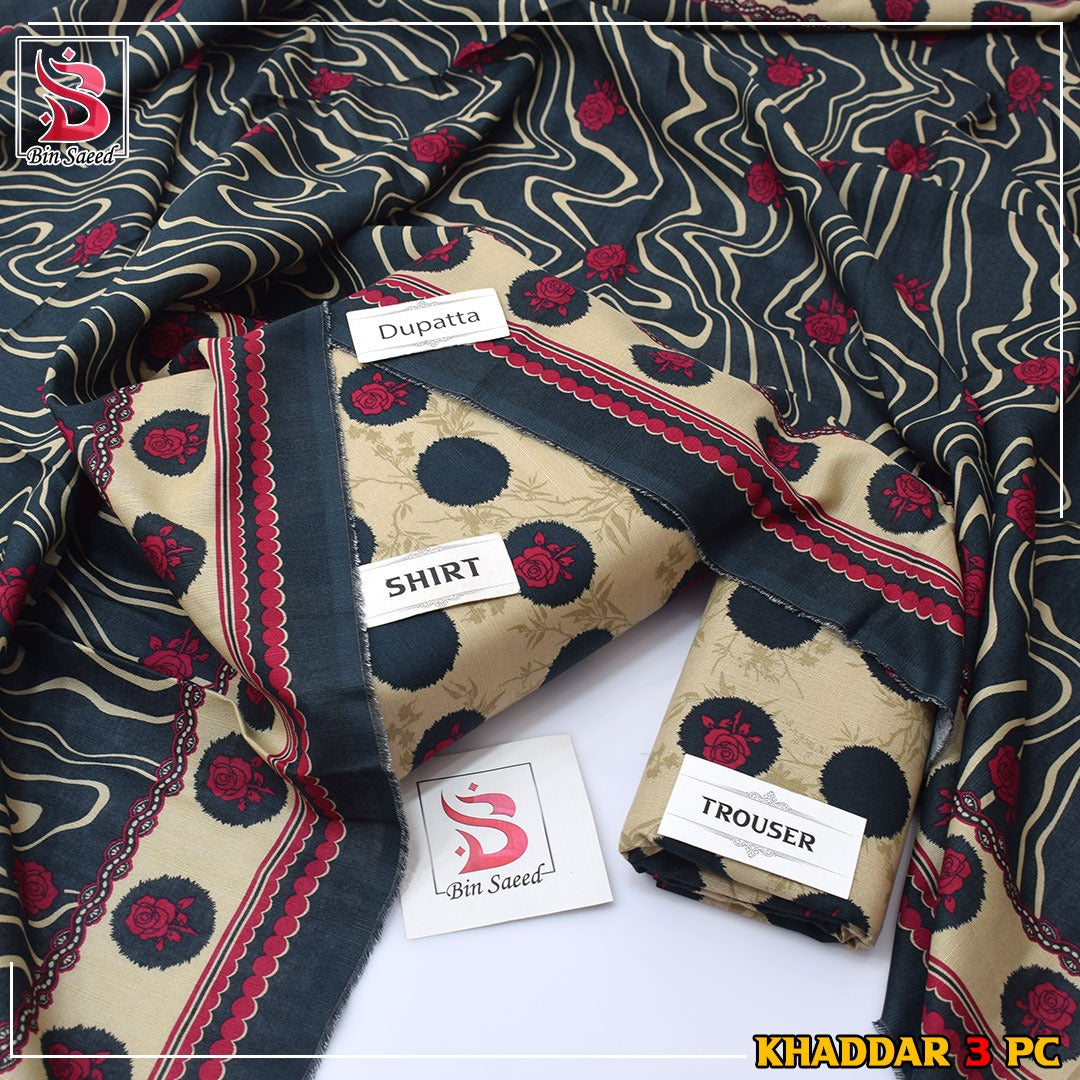 Bin Saeed Khaddar Printed 3-Piece Suit – Premium Winter Collection