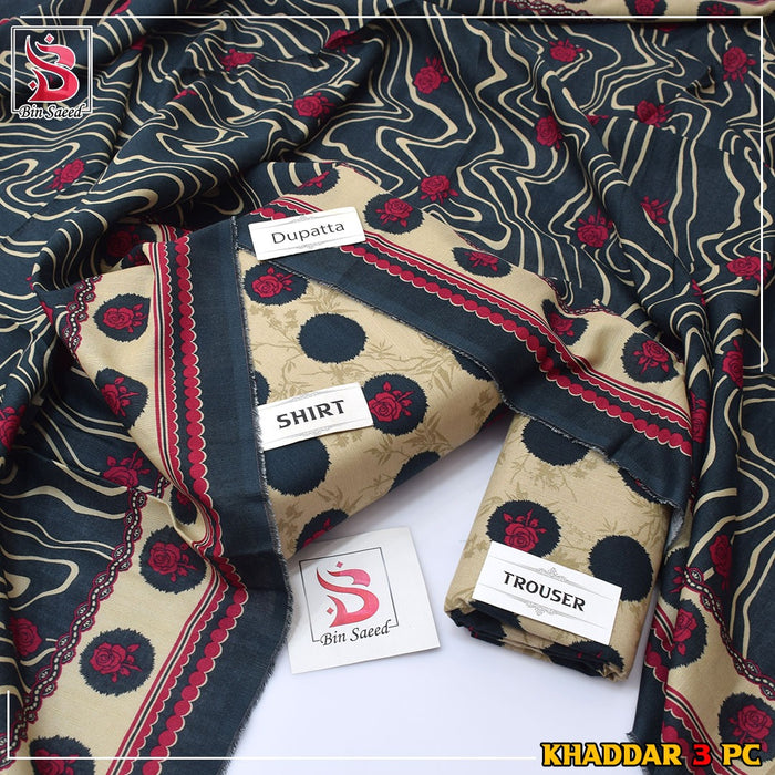 Bin Saeed Khaddar Printed 3-Piece Suit – Premium Winter Collection
