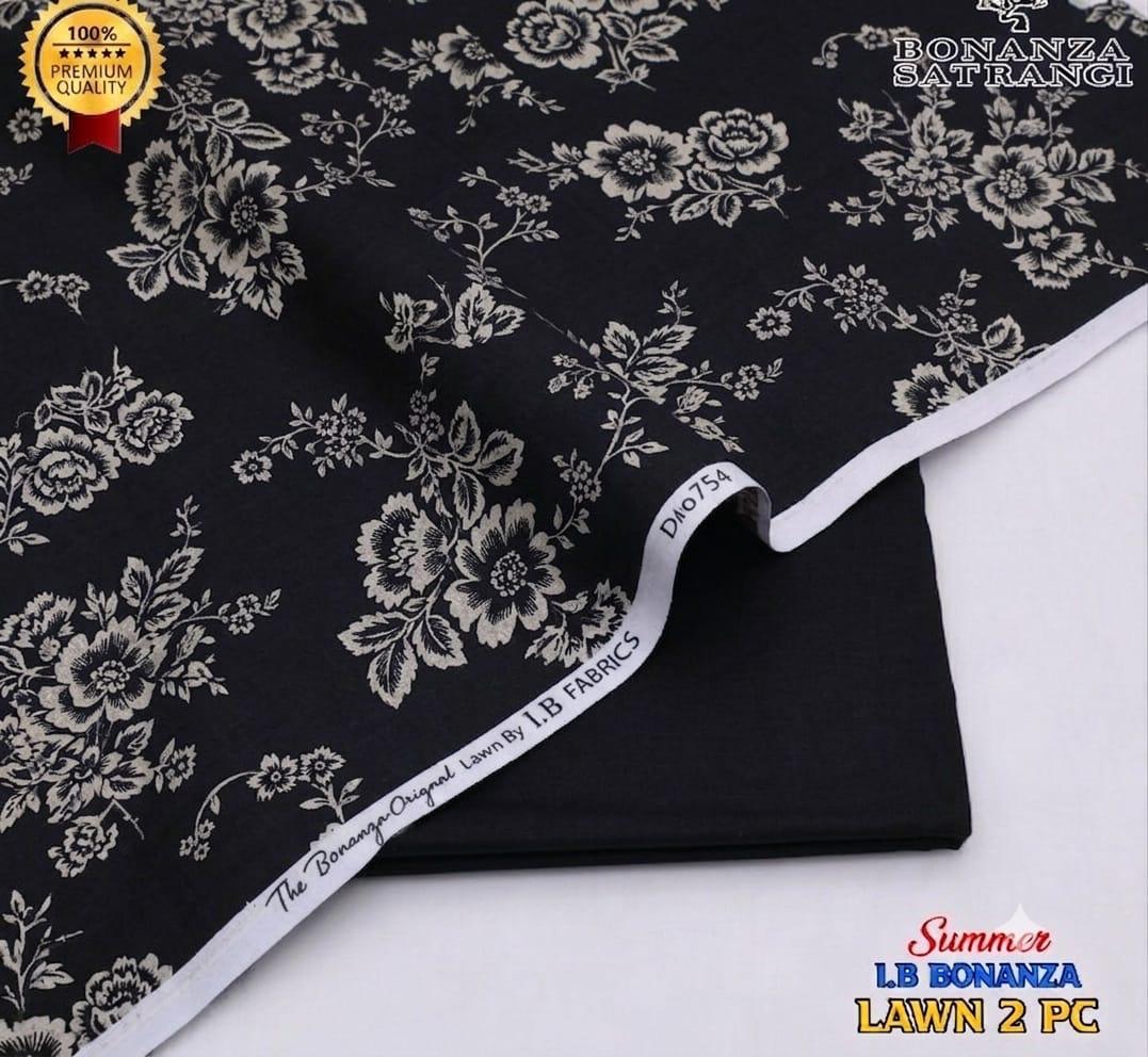 Premium Bonanza Satrangi Lawn 2-Piece Suit – Elegant Floral Black (Unstitched)