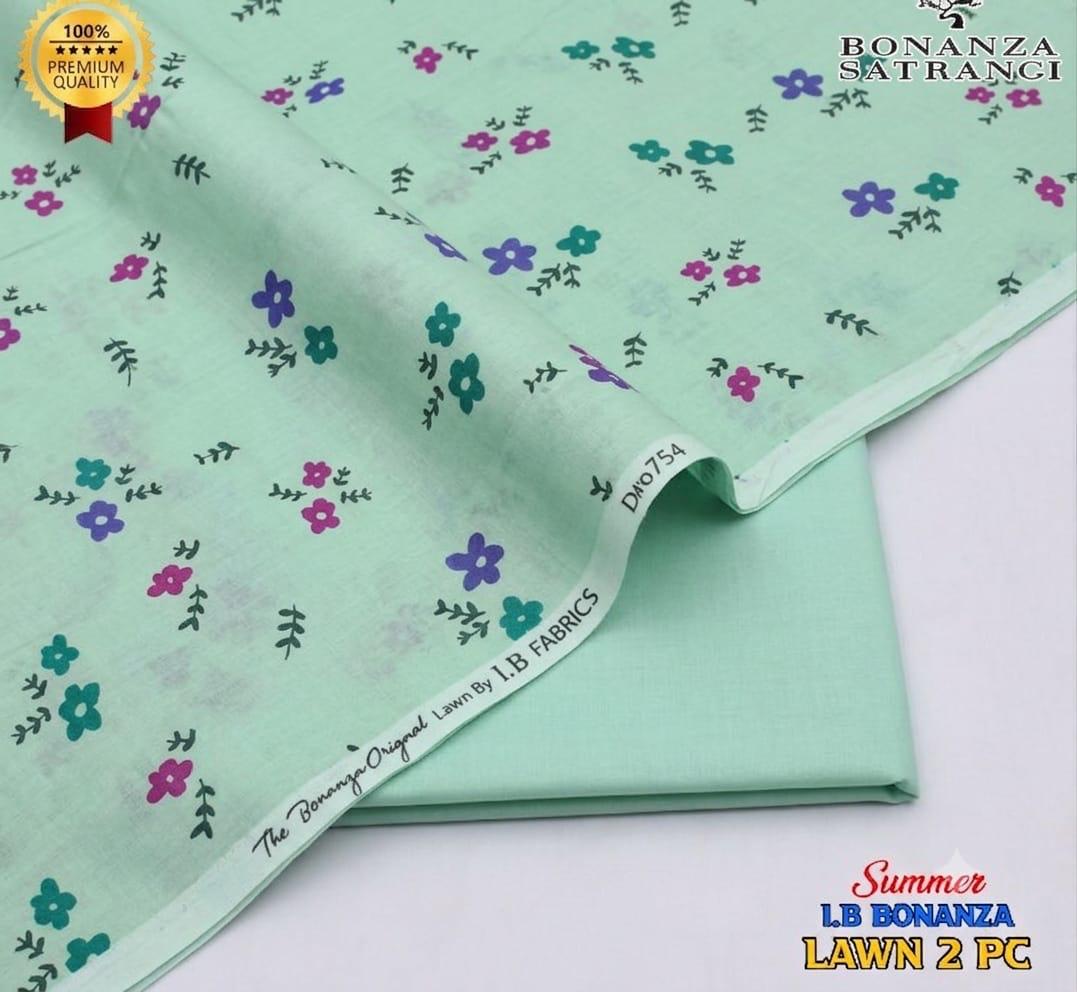 Premium Bonanza Satrangi Lawn 2-Piece Suit – Fresh Mint Green with Vibrant Floral Prints (Unstitched)