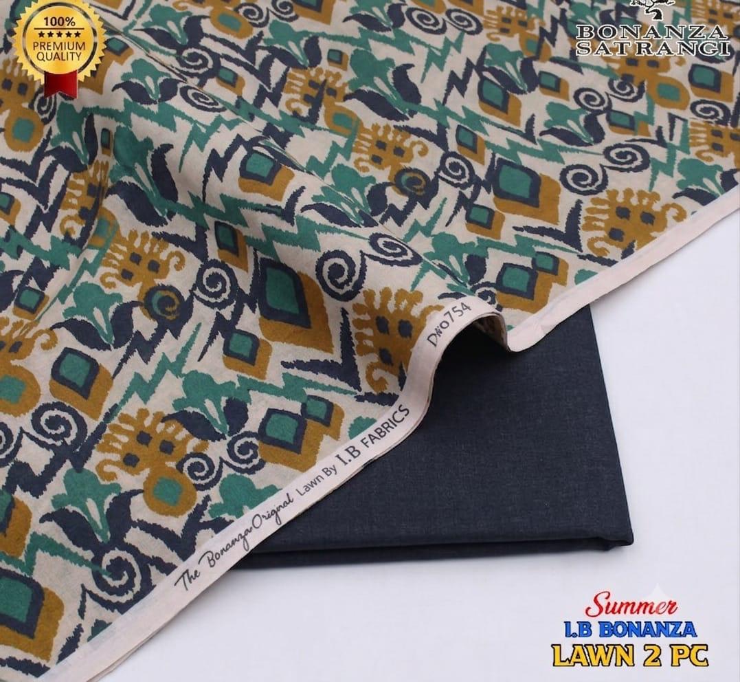 Premium Bonanza Satrangi Lawn 2-Piece Suit – Ethnic Abstract Ikat Print (Unstitched)
