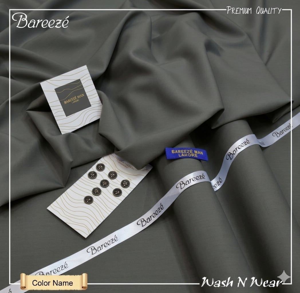 Bareeze Man Premium Wash & Wear Unstitched Suit for Men – Classic Slate Grey