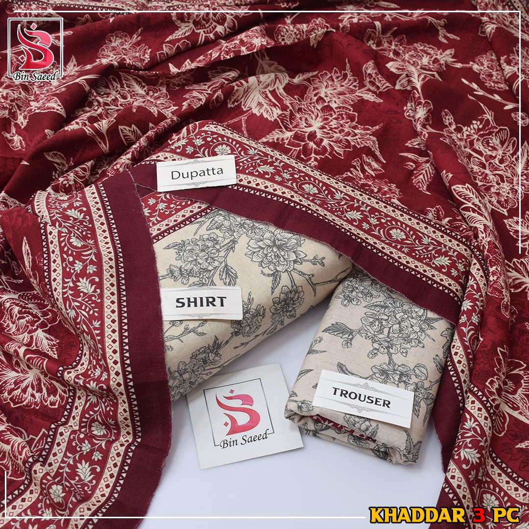 Bin Saeed Khaddar Printed 3-Piece Suit – Premium Winter Collection