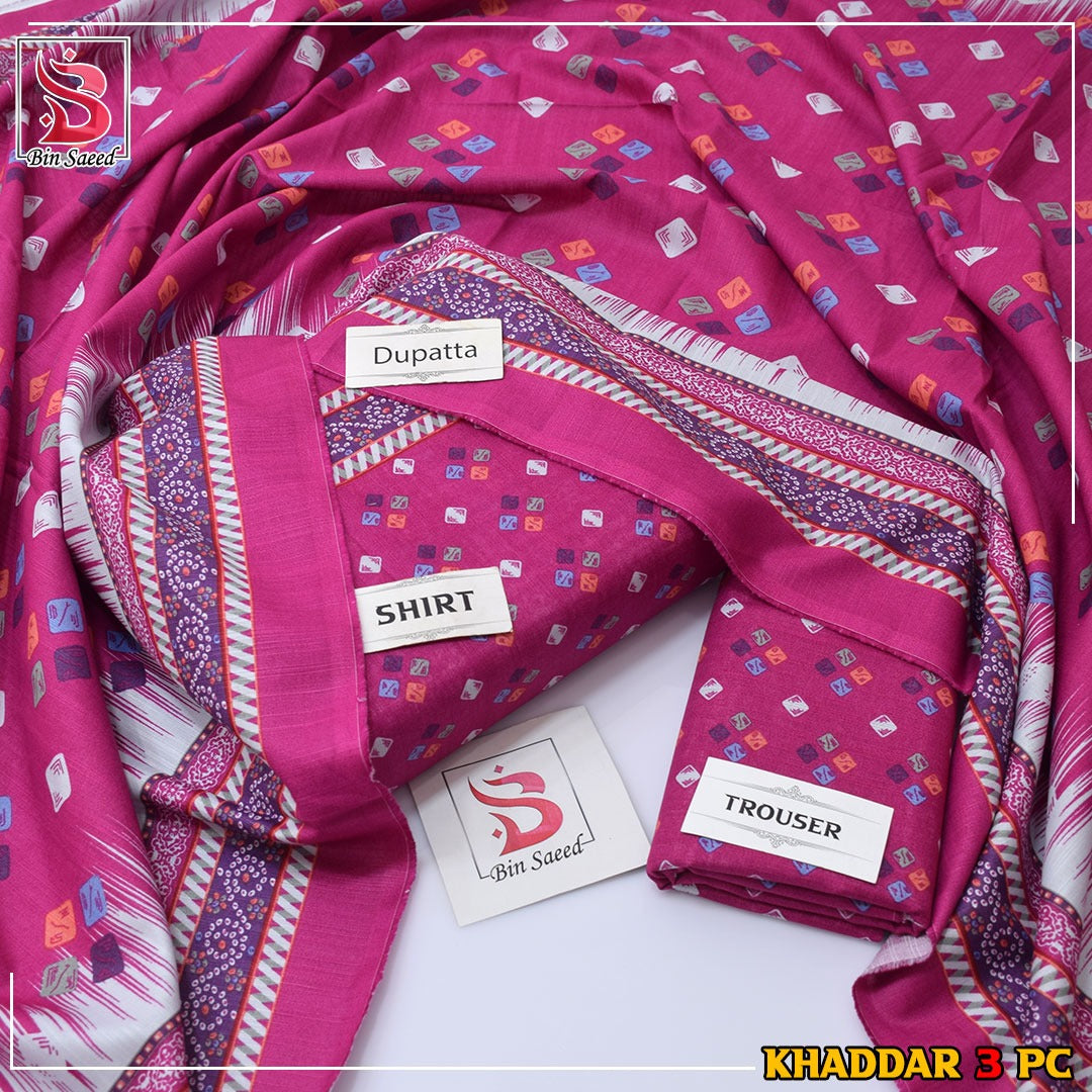 Bin Saeed Khaddar Printed 3-Piece Suit – Premium Winter Collection