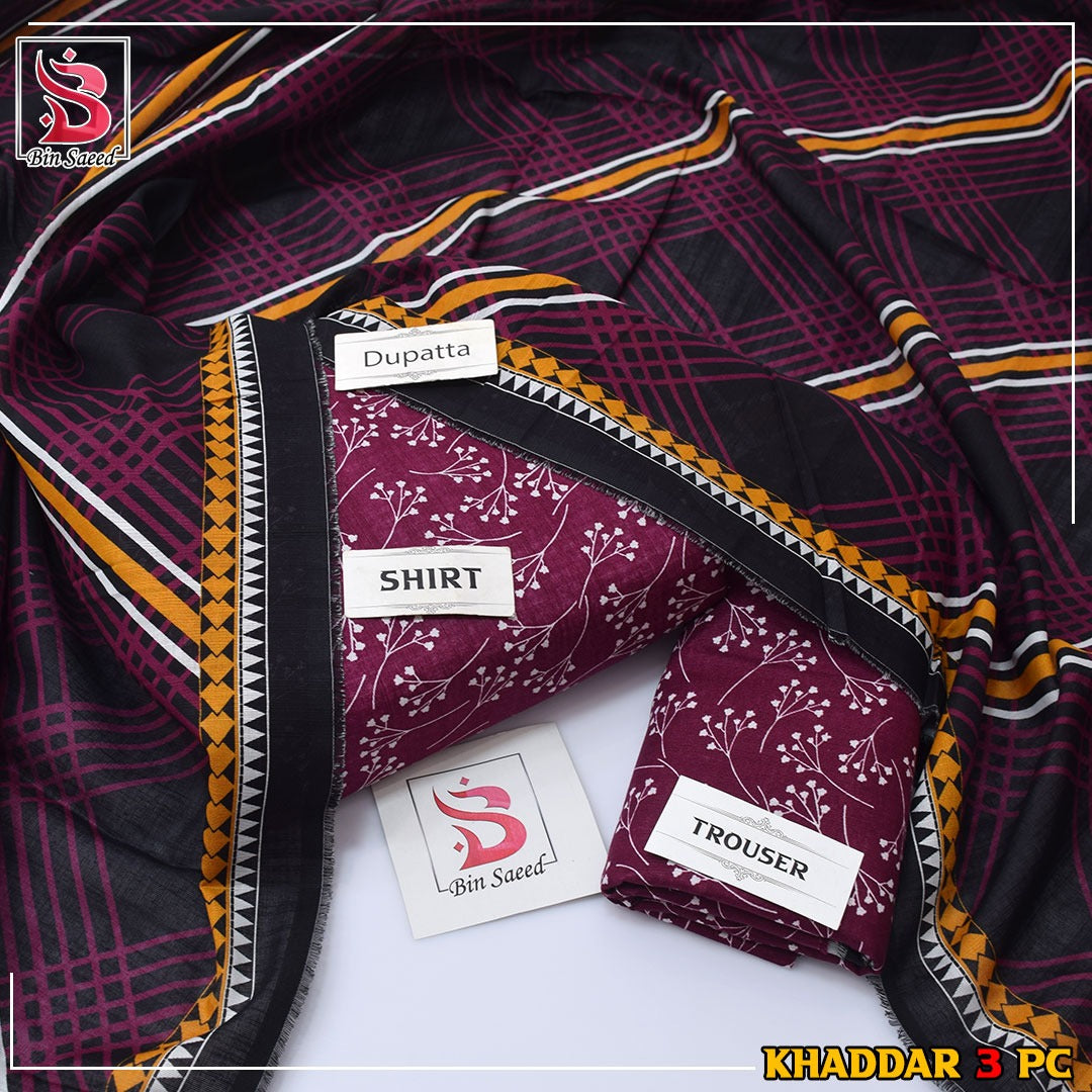 Bin Saeed Khaddar Printed 3-Piece Suit – Premium Winter Collection