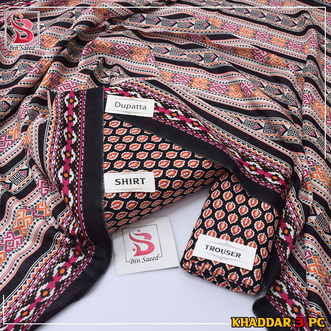 Bin Saeed Khaddar Printed 3-Piece Suit – Premium Winter Collection