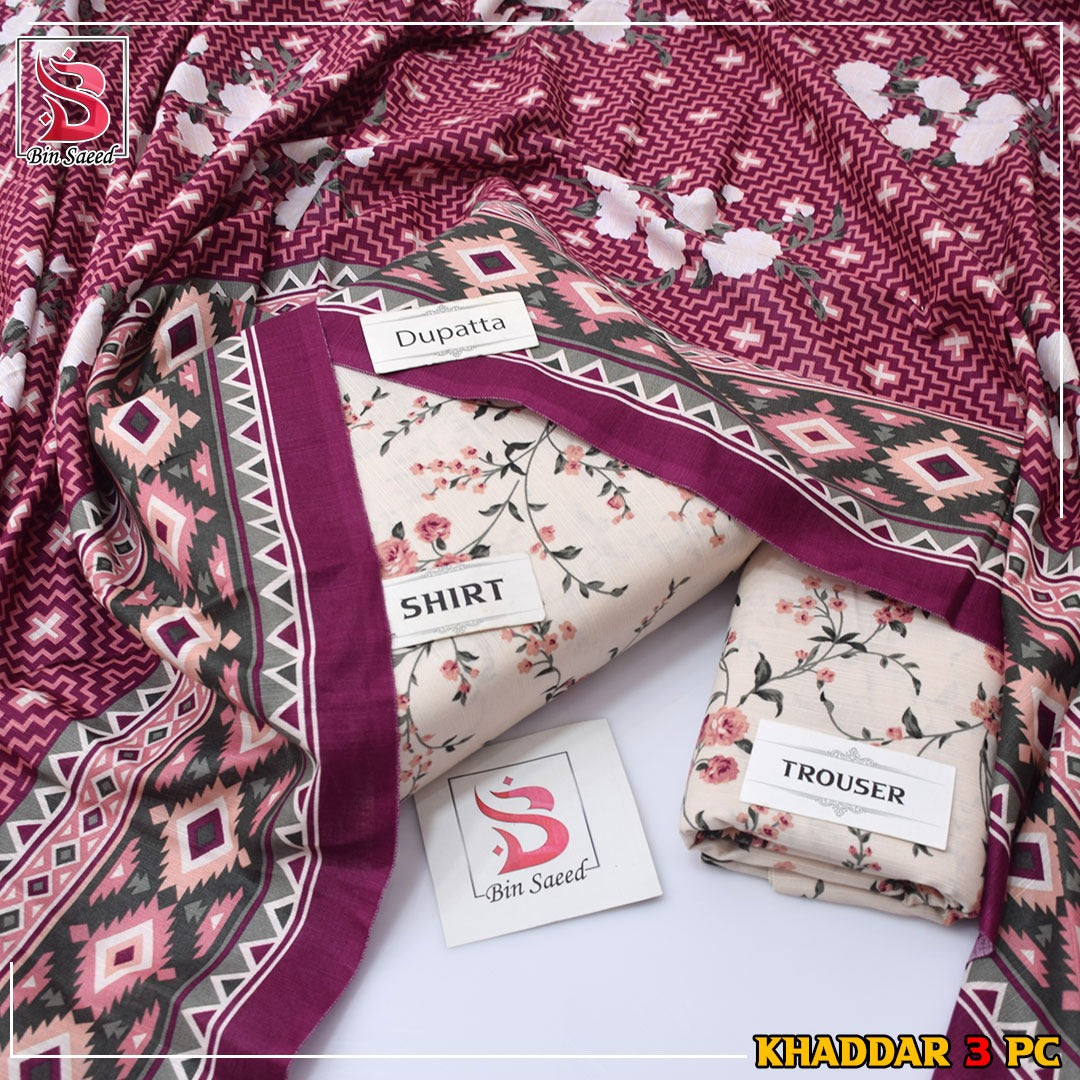 Bin Saeed Khaddar Printed 3-Piece Suit – Premium Winter Collection