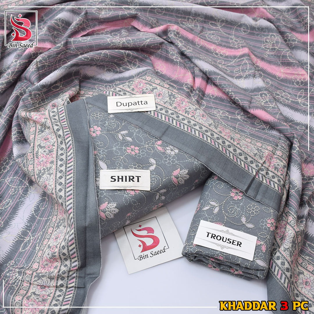 Bin Saeed Khaddar Printed 3-Piece Suit – Premium Winter Collection