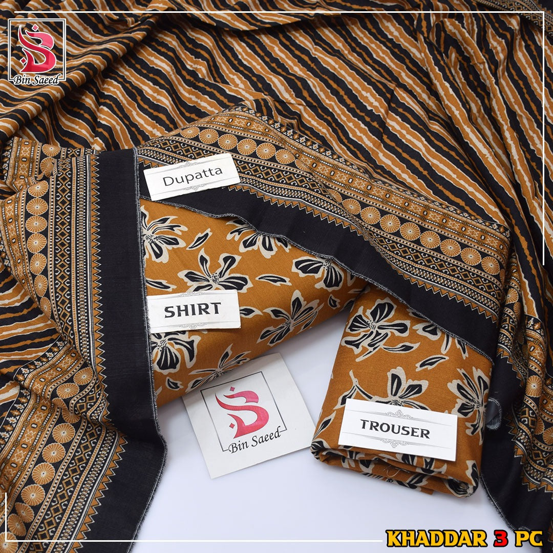 Bin Saeed Khaddar Printed 3-Piece Suit – Premium Winter Collection