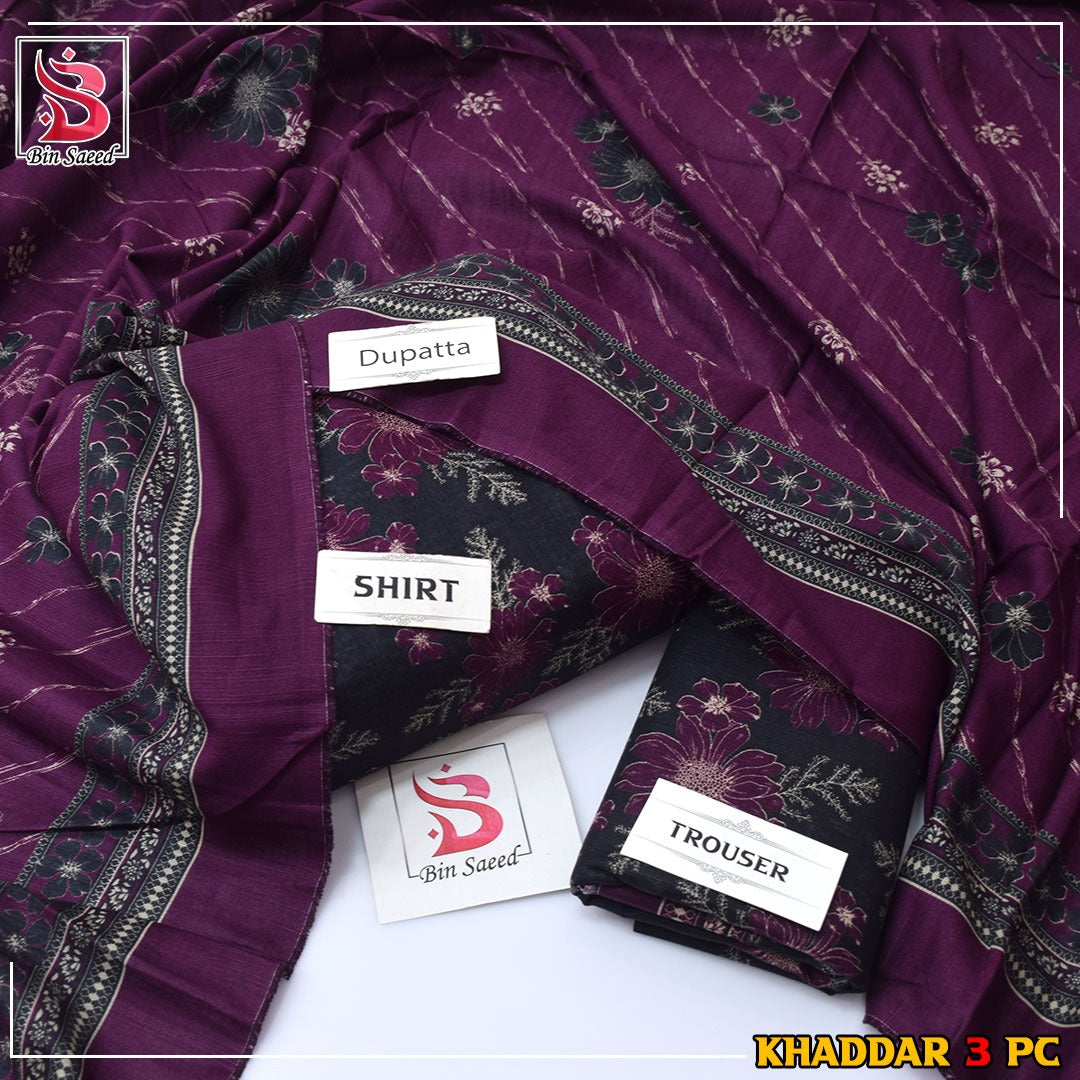 Bin Saeed Khaddar Printed 3-Piece Suit – Premium Winter Collection