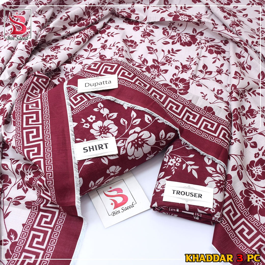Bin Saeed Khaddar Printed 3-Piece Suit – Premium Winter Collection