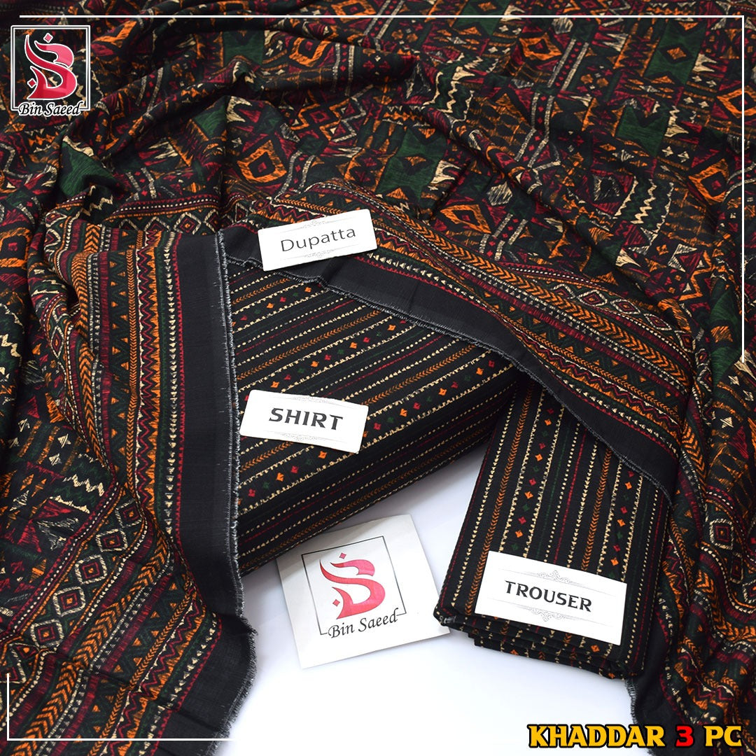 Bin Saeed Khaddar Printed 3-Piece Suit – Premium Winter Collection